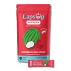 LapsUp Refresh Watermelon Cran Cooler coconut water drink mix package on a white background