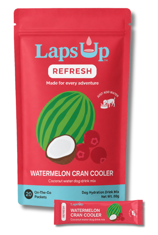 LapsUp Refresh Watermelon Cran Cooler dog hydration drink mix package on a white background